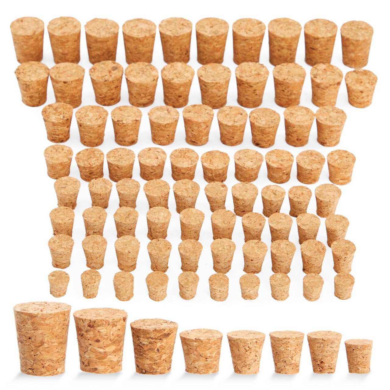 80-Pcs Small Cork Stoppers Assorted Sizes - Mini Tapered Cork Plugs for Wine Bottles, Salt and Pepper Shakers, Crafts (Bulk Pack, 8 Sizes)